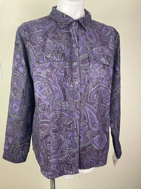 Croft & Barrow Long Sleeve Button Down Purple Paisley Ultrasuede